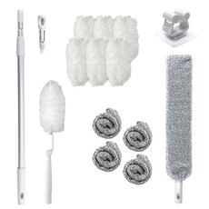 PIM 系統灰塵清潔用縫隙灰塵清潔拖把 + 抹布5片 + 除塵撣 + 補充包7片 + 可調式長度桿 + 縫隙刷 + 簡易壁掛架, 1套