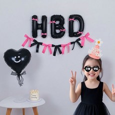 P&B UNITY HBD 緞帶生日派對氣球套組, 1套, 02 桃紅色標準款