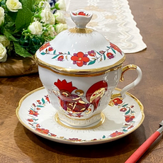 Imperial Porcelain 紅金公雞下午茶杯盤組 附杯蓋, 混和顏色, 1組