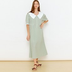 제너럴아이디어 러플 카라 체크 원피스 S22D04018