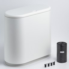 ROREM 一鍵式雙蓋超薄垃圾桶 10L + 垃圾袋100入 + 鎖扣4入組, 白色, 1套