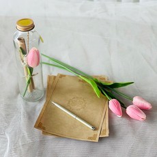 可愛農場時光膠囊玻璃瓶鬱金香花手字母LED燈+禮盒套組, 粉色（花）、白色（禮盒）