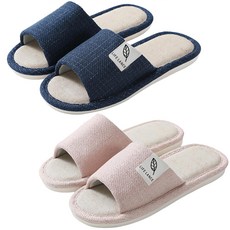 LIFE LANCE 優質亞麻室內拖鞋兩雙組, 海軍藍色+粉色, 1組