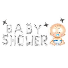 EMOKUBEE 寶寶派對英文字母氣球組, 銀色男孩款, 1套