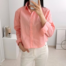 Lamir女款四季日常棉質短版長袖襯衫