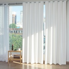 蝴蝶觸感 雙層生活遮光柔軟羅紋窗簾 掛鉤式 2入, 白色