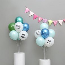 피앤비유니티 풍선 스탠드 2p + 풍선 모음 세트, 04 생일 블루톤, 1세트