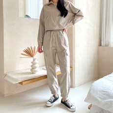 jalbba jean 女款拉鍊短版防風外套束口褲上下身套裝