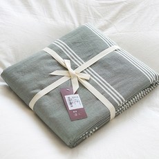 마켓에이 심플 컬러패턴 순면 이불커버, 스트라이프그린