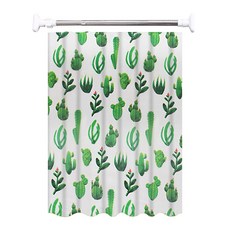JLIFE Fresis 淋浴隔間浴簾 + 浴簾桿套組, 仙人掌, 1套
