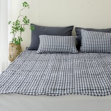 스코홈 국내 제조 단잠체크 사계절 양면 침대패드, 체크차콜