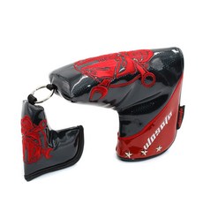 wosofe 漆皮骷髏一字型高爾夫磁吸推桿套, 黑紅色