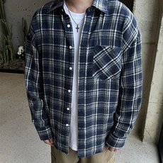 Meositta 男士基本款格紋Oversize襯衫