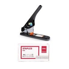 deLi 裝訂大訂書機23/23針E0485+專用兼容芯E0015, 黑色的, 1套