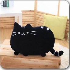 리빙에스 고양이 가족 쿠션 목 등 허리 쿠션 베개, 블랙