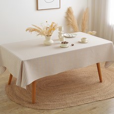 MarketA 簡約條紋布藝餐桌桌布, 1個, 米色, 100 x 140 cm