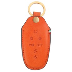 MORUN 現代 The New Grandeur / Sonata DM8 / Nexo 047 皮革智慧鑰匙殼 7鍵, 單一商品, 夕陽橘(殼), 金色(環)
