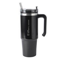 르리에 메이슨 보온보냉 텀블러 + 빨대 세트, 블랙, 890ml, 1세트