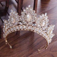 데이먼 아름답고 화려한 비즈 포인트의 웨딩 티아라 MNB009, 골드화이트, 1개