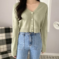 린다샵 여성용 브이 버튼 니트 숏 가디건 CD1800K1C