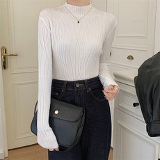 레몬소울 여성용 포사이 물결 포인트 반목 니트 티