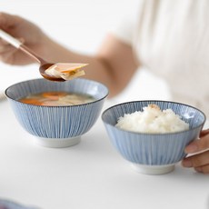NICOTT 花時1人飯碗+湯碗套餐, 1組, 飯碗+湯碗, 藍色條紋圖案