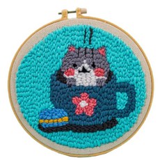 DIY 양모 자수 초보자용 21cm, 1세트, 고양이