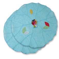 happytool 樹葉苧麻拼布餐桌罩 藍色, 2個