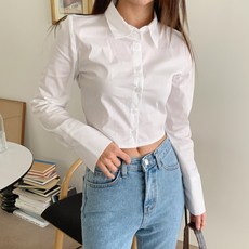 Chic Black 女款 The Aura 短版後鬆緊帶長袖襯衫 NB1824K21