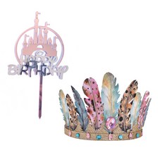 Market Sensation Princess Tiara 生日頭帶蛋糕裝飾套組 3 型, 隨機發貨, 1套