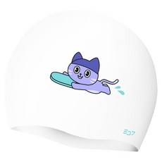 SD7 滑板車貓咪矽膠泳帽 SGL-CA367, 白色