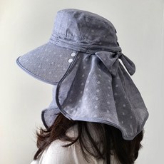 BABISOO 圓點印花後綁帶可拆式護臉護後頸務農遮陽帽