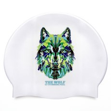 OHORA STUDIO 皺褶矽膠泳帽, 狼 白綠色