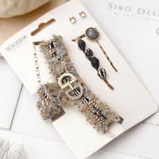 수스다 5종세트구성 트위드ST 집게핀 + 헤어핀 + 귀걸이 + 실핀 실용적 악세사리 구성