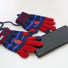 WINGHOUSE 孩童蜘蛛人圖案掛繩觸控針織手套