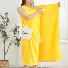 레인보우 여성용 별 포켓 원피스형 바스타월 대형, 옐로우, 2개