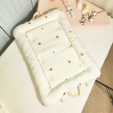 코코마벨 꿀잠연구소 프리미엄 순면 100수 캐릭터 자수 휴대용 접이식 범퍼침대 초코랑이 호랑이, 아이보리