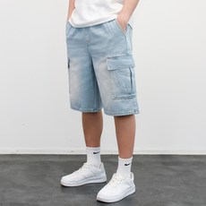 CONFIAR 男士舒適腰部鬆緊帶工裝牛仔短褲 TC10217