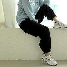 빼빼 여성용 허리밴딩 포켓 와이드핏 코튼 조거팬츠