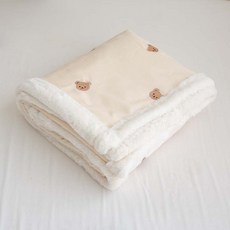 FORMONGDE 嬰幼兒用人造毛皮刺繡超細纖維嬰兒毯, 臉頰小熊
