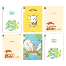 Morning Glory 小學生窄行日記本 6入組, 1組, 挖掘 白色 + 撣灰 黃色 + 鯛魚燒 米色 + 林間漫步 藍色