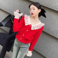 Orendamom 女童領口袖口荷葉邊閃亮鈕扣短版開襟衫