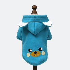 狗狗 汪星人 探頭造型 附耳朵 連帽T恤, 藍色