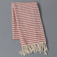 PDS Living 柔美流蘇點綴橫向條紋大型海灘巾 100 x 180, 紅色, 1個