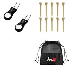 NAYASTYLE 高爾夫果嶺叉修復器 2入 + 木製高爾夫標準Tee 10入 + 收納袋套組 GFYP-38-2 + 182-2PU, 混合顏色