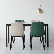 메이드바이홈 세리노 포세린 통세라믹 1400 식탁 + 의자 세트 방문설치, 1400식탁(화이트 + 블랙) + 의자(베이지 + 딥그린), 일반의자 4