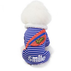 힙하게 입는 힙색 스트라이프 강아지 트레이닝복 올인원, 블루, 1개