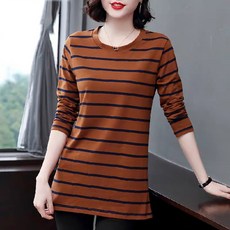 마켓에이 여성용 스트라이프 베이직 중장길이 티셔츠