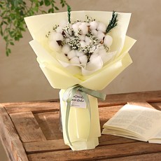 Scent Basket 蓬鬆棉花 景天類 活花 永生花花束, 白色
