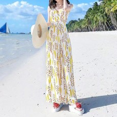 구디프 바캉스 빅 플라워 스트랩 A라인 원피스 빅사이즈 포함